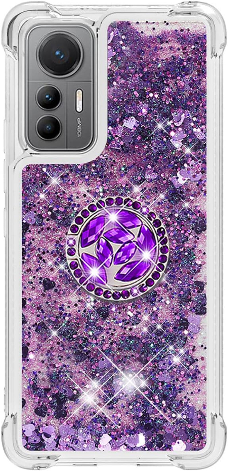 Ccsmall Glitter Clear Sparkly Bling Case for Xiaomi 12 Lite, Rugged Shockproof Flowing Liquid Floating Cover for Women with Ring Holder Phone Case for Xiaomi 12 Lite LSZ Purple  CCSmall   