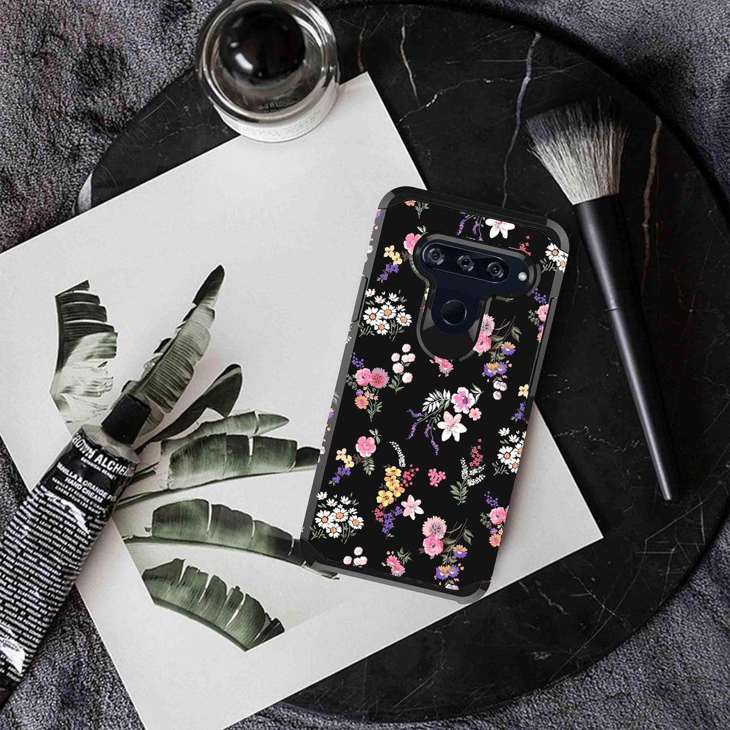 Shinymax Protective Phone Case for LG V40/LG V40 Thinq,Flowers Design Heavy Duty Hybrid Dual Layer Armor Cover Cute Flexible Sturdy Anti-Scratch Shockproof Bumper Case for Women and Girls-Floral/Black  ShinyMax   