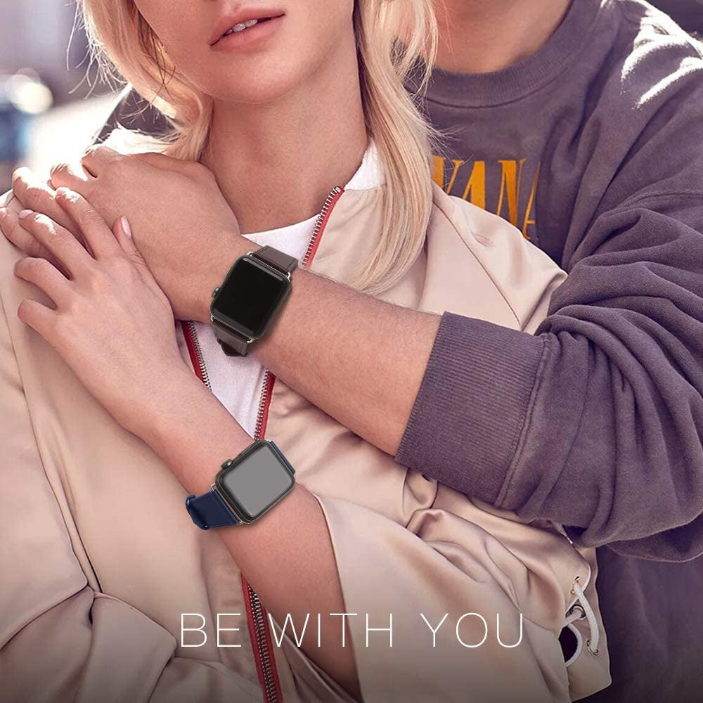 MARGE plus Compatible with Apple Watch Band Series SE 8 7 6 5 4 3 2 1 Ultra 49Mm 45Mm 41Mm 44Mm 40Mm 42Mm 38Mm, Genuine Leather Replacement Band for Iwatch, Leather Apple Watch Strap for Women & Men Ebony/Silver  MARGE PLUS   