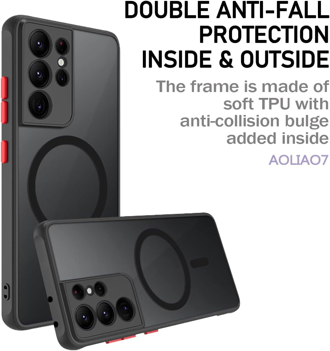 Aoliao7 Galaxy S21 Ultra Magnetic Case Compatible with Magsafe Wireless Chager, Anti-Fingerprints Black Semitransparent Screen & Camera Protection Shockproof Case for Galaxy S21 Ultra[S Pen Works]  AoliAo7   