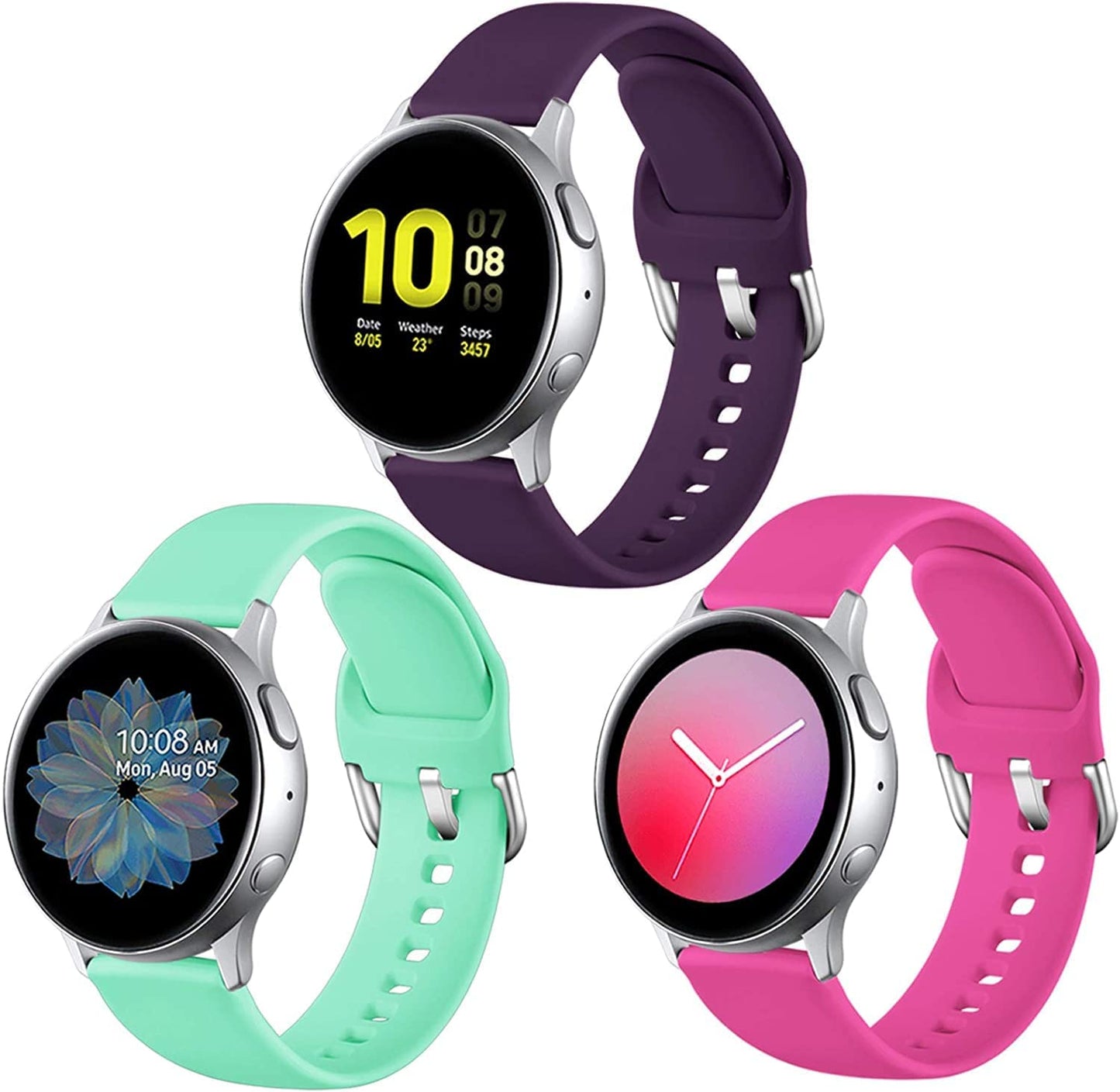 Lerobo Bands Compatible with Samsung Galaxy Watch Active/Active 2 44Mm 40Mm/Galaxy Watch 3 41Mm/Galaxy Watch 42Mm, 20Mm Soft Silicone Sport Strap Replacement Bands,3 Pack,Large,Black Navy Blue Gray  Lerobo Purple/Rose Red/Green Large 