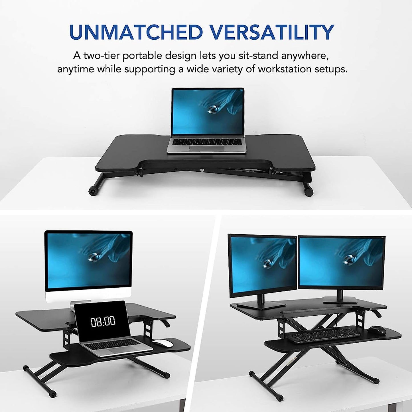 FLEXISPOT 31 Inch Standing Desk Converter | Height Adjustable Stand up Desk Riser, Black Home Office Desk Laptop Workstation with Removable Keyboard Tray (M18M)  Electric Height Adjustable work bench   