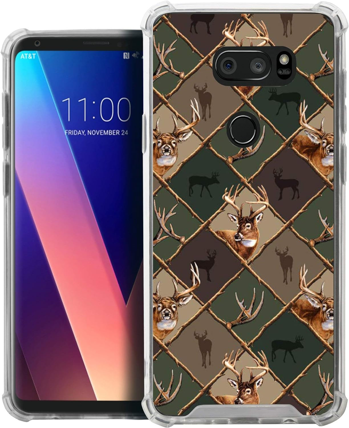 Casesondeck Case Compatible with [LG V30 | LG V30 plus | LG V35 Thinq] LG V30 TPU Case, Slim Transparent Flexible TPU Cover with Bump and Drop Corner Protection (Deer Emblem Pattern)  CasesonDeck   