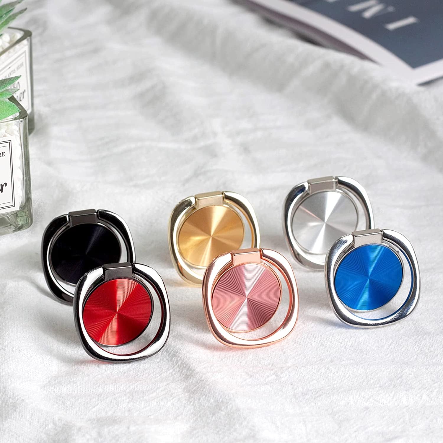 [2 Pack] Rounded CD Texture Cell Phone Ring Holder Stand, 360 Degree Rotation Finger Ring Kickstand with Polished Metal Phone Grip, Smartphone Accessories (Black)  Wansurs   