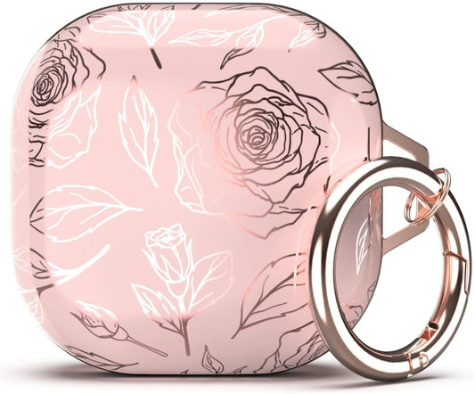 TATOFY Case for Galaxy Buds 2 Pro, Galaxy Buds 2, Galaxy Buds Pro, Galaxy Buds Live, Golden Leaf Golden Flower Hard Case with Carabiner, Support Wireless Charging, LED Visible (Pink & Golden)  TATOFY   