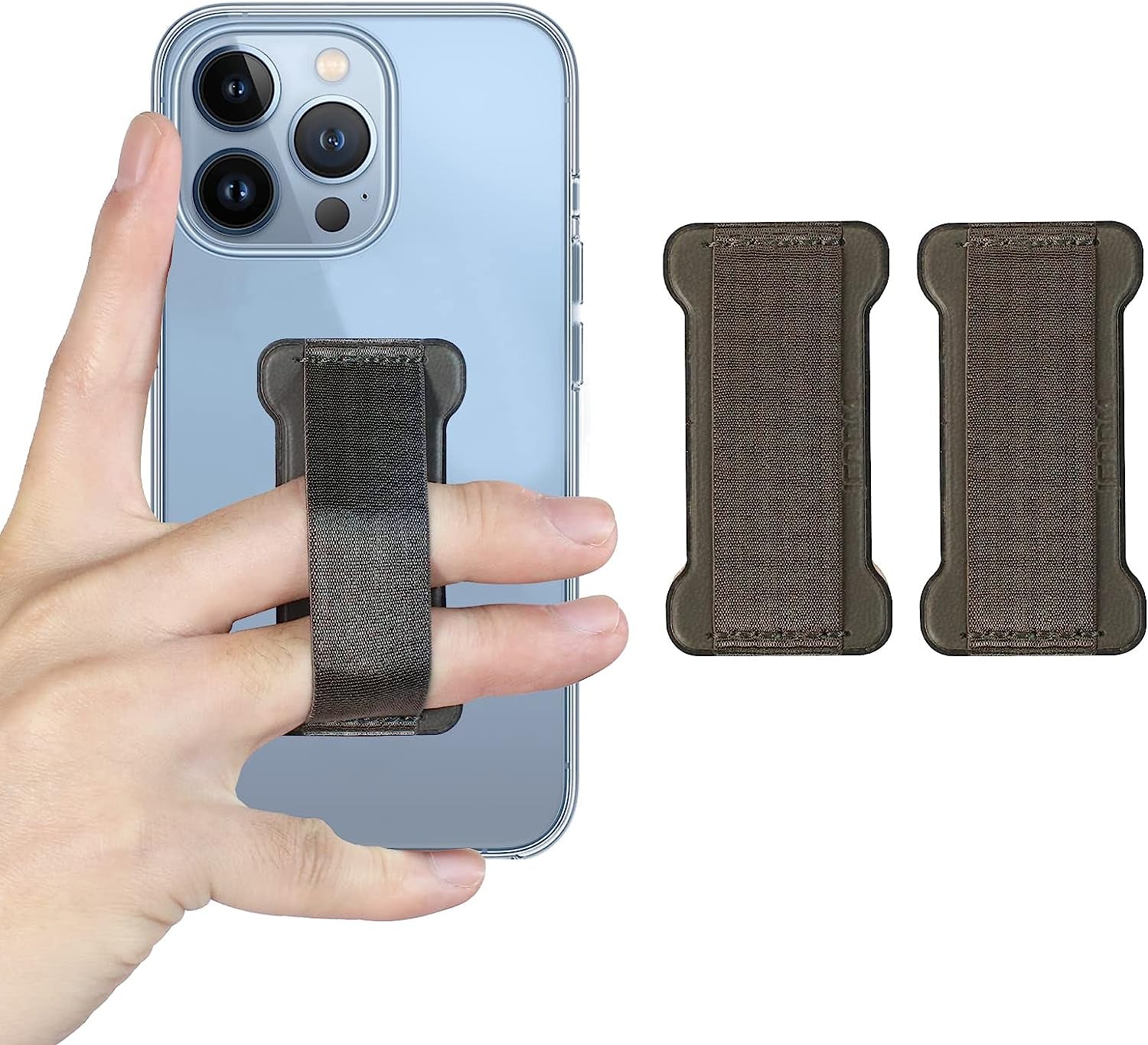 WUOJI - Finger Strap Phone Holder - Ultra Thin Anti-Slip Universal Cell Phone Grips Band Holder for Back of Phone - 2Pack(Black)  WUOJI Grey  