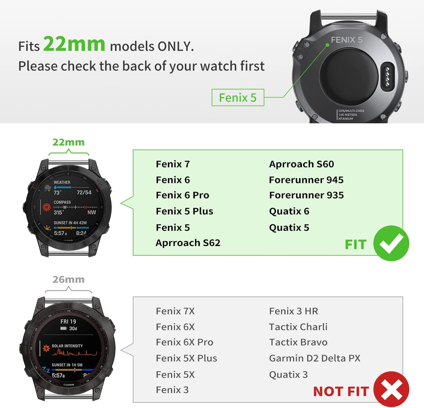 Pencoda for Garmin Fenix 7/6 Pro/5 Plus/Epix 2 Band, 22Mm Titanium Metal Quick Release Easy Fit Watch Bands for Garmin 7/5 plus 6 Pro/Forerunner 935/945/Epix Gen 2 Smartwatch Band (Black)  Pencoda   