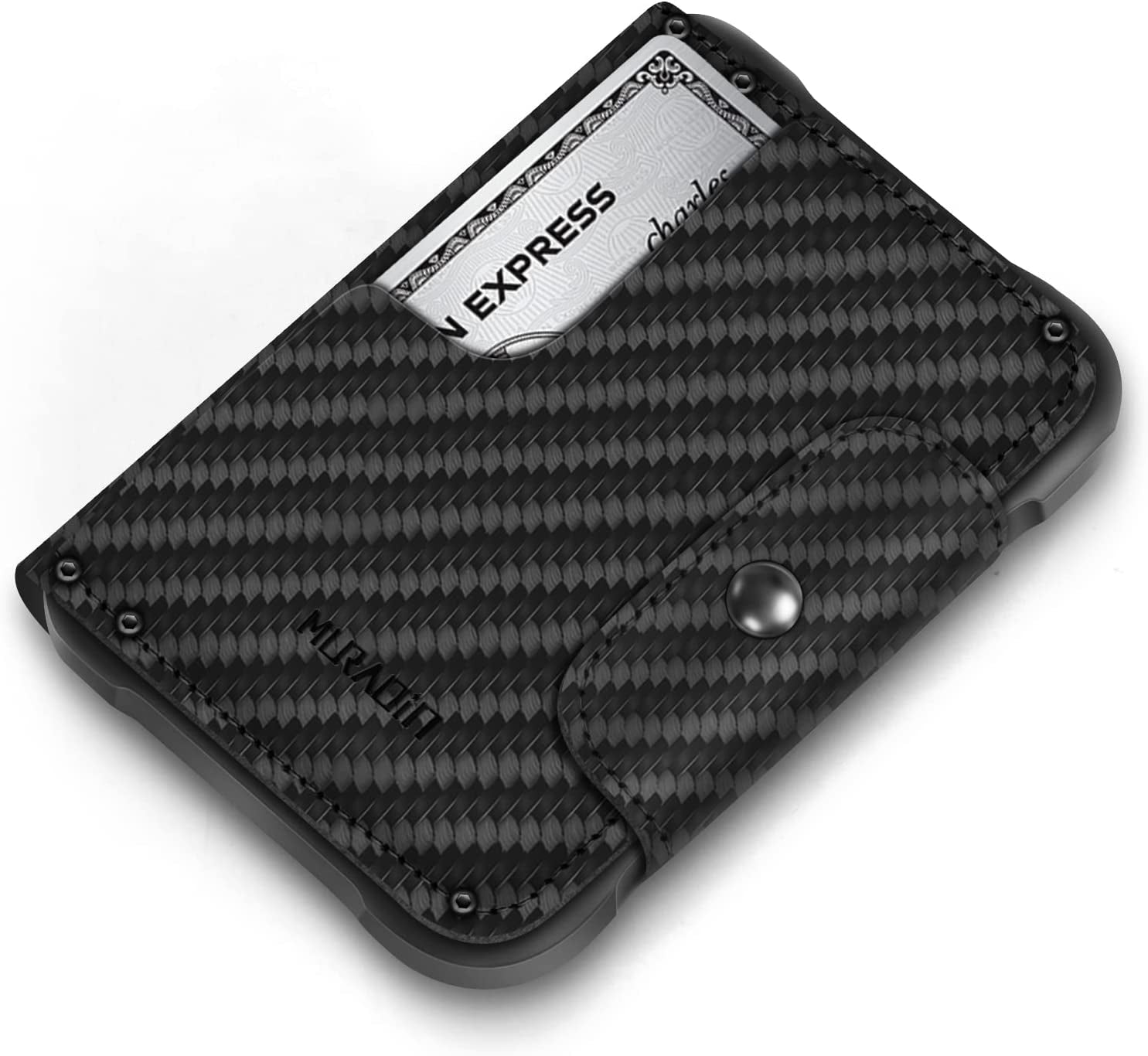 MURADIN Chocolate Front Pocket Wallet for Men Travel Tactical Bifold RFID Blocking Aluminum Metal Leather Money Cards Holder Ideal Men'S Gift  ENIGMA CARBON FIBER  