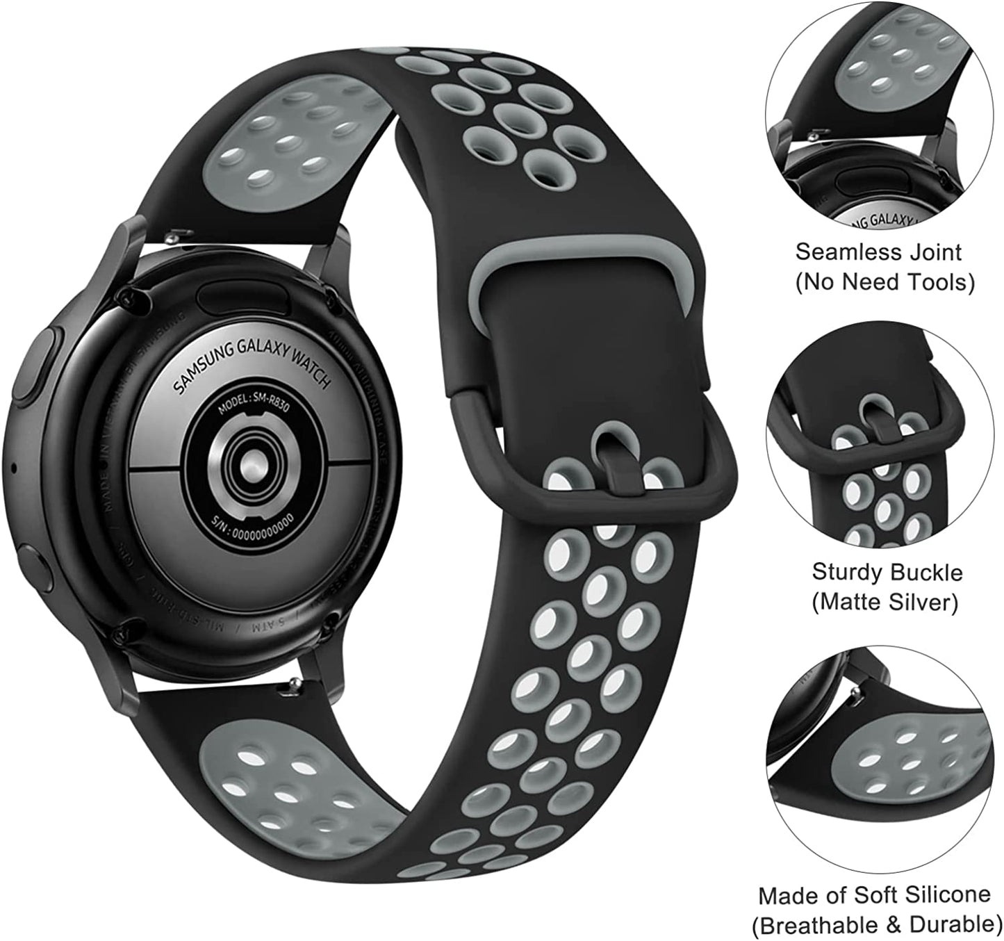 Wanme Sport Band for Garmin Venu / Venu Sq / Vivoactive 3 Watch Bands, 20Mm Adjustable Soft Silicone Replacement Wristband Strap for Garmin Vivoactive 3 Music, Forerunner 645 / 245 Music, Samsung Galaxy Watch 4  Wanme   