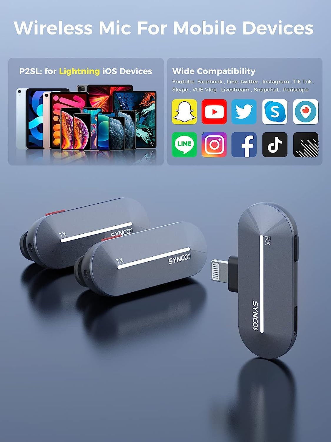 SYNCO Wireless Lavalier Microphone for Iphone, P2L 2.4Ghz Dual Mic Noise Reduction Plug Play with Charging Case Clip Mic for Lightning Smartphone Youtube TIK Tok Vlog, Wireless-Lavalier-Microphone  SYNCO   