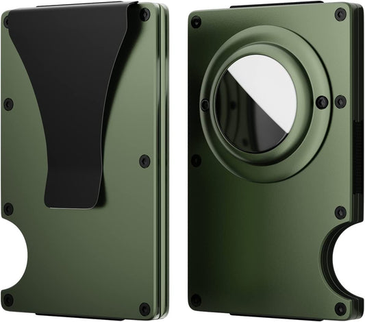 KOSTBAR Airtag Wallet for Men, Slim Minimalist RFID Blocking Air Tag Holder Front Pocket Metal Wallet, Card Holder with Money Clip（Army Green）  KOSTBAR   