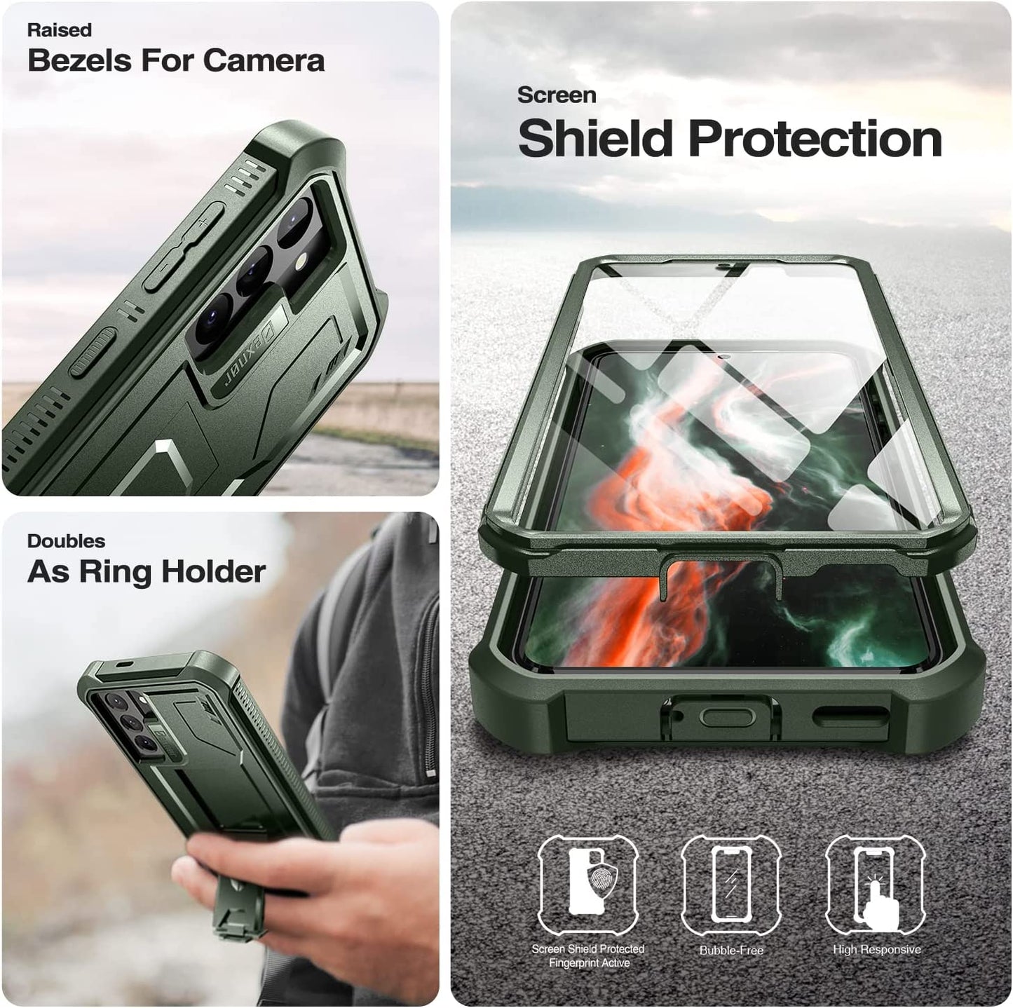 Dexnor for Samsung Galaxy S21+ plus Case, [Built in Screen Protector and Kickstand] Heavy Military Grade Protection Shockproof Protective Cover for Samsung Galaxy S21 plus 5G, 6.7 Inch, Army Green  Dexnor   