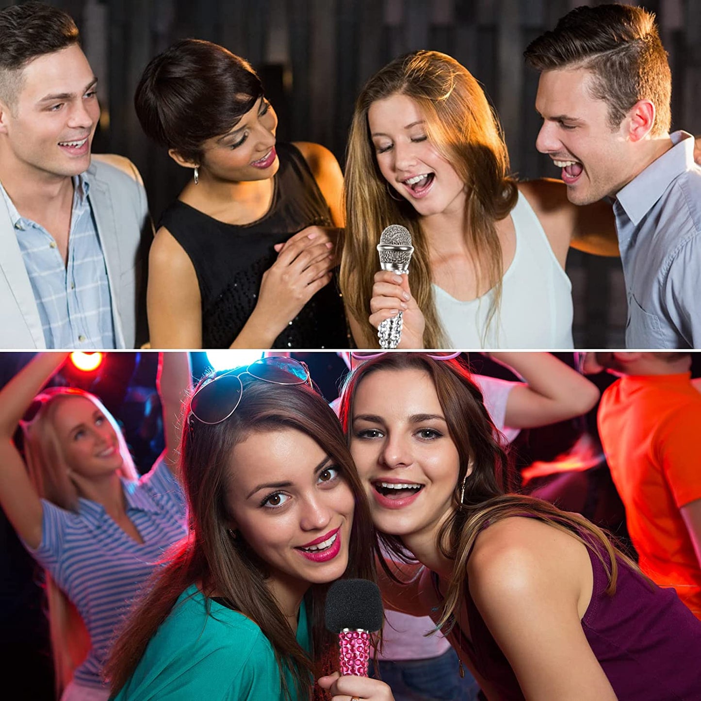 4PCS Mini Microphone Portable Vocal Instrument Tiny Microphone Asmr Karaoke Microphone with Clip Stand | 4 PCS Rhinestone Stickers | 3.5Mm Audio Connector for Iphone Android Smart Phone Laptop  Yoiemivy   