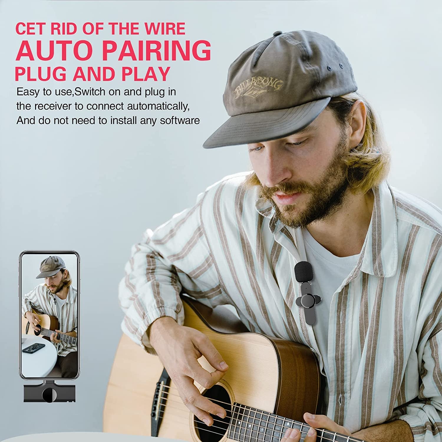 Aisizon Wireless Clip Mic, Wireless Lavalier Microphones, Lapel Clip-On Microphone, for Smartphone, Laptop, Video Recording, Tiktok, Facebook Live, Youtube Live Stream  Aisizon   