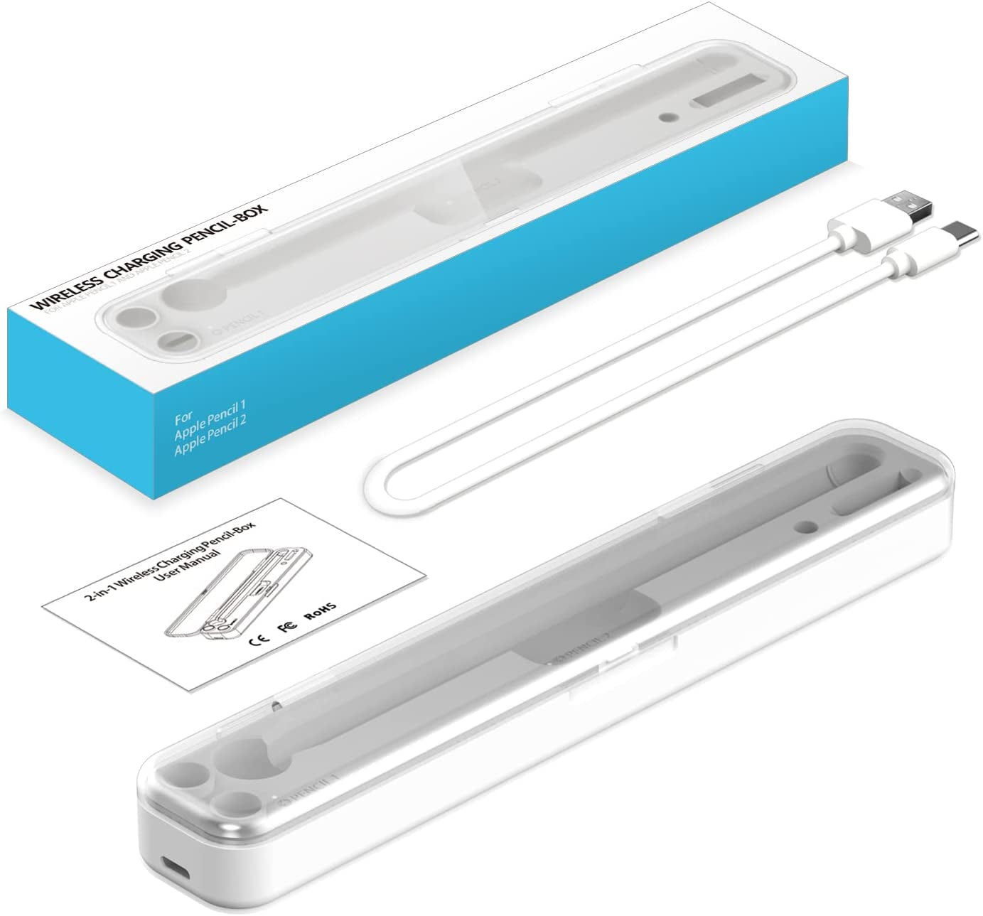 Areme 2 in 1 Charging Case Compatible with Apple Pencil 2Nd and 1St Generation, Magnetic Wireless Charger Dock for Pencil 2Nd Gen, Portable Travel Case Storage Box for Ipad Pencil  AreMe   