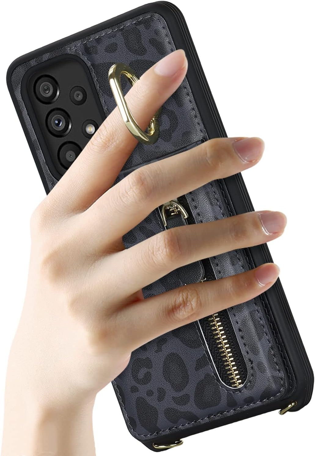 Jaorty Samsung Galaxy A53 5G Phone Case for Women with Card Holder,Samsung A53 Case Wallet Crossbody Lanyard with Strap,Credit Card Slots Kickstand Case with Ring Holder,6.5 Inch,Black Leopard  Jaorty   