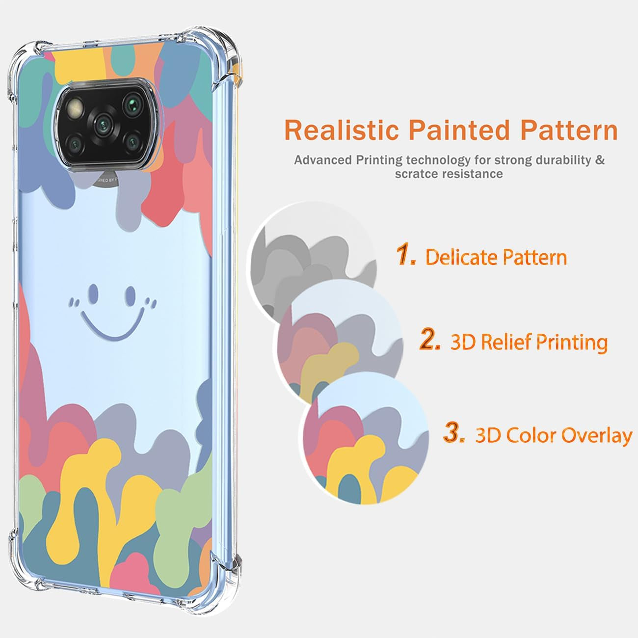DFTCVBN Case for Xiaomi Poco X3/Poco X3 Pro Case, Poco X3 NFC Case with Screen Protector Clear Rainbow Colorful Oil Painting Smiley Shockproof TPU Phone Cover for Xiaomi Poco X3 Pro Doodle Smile  DFTCVBN   