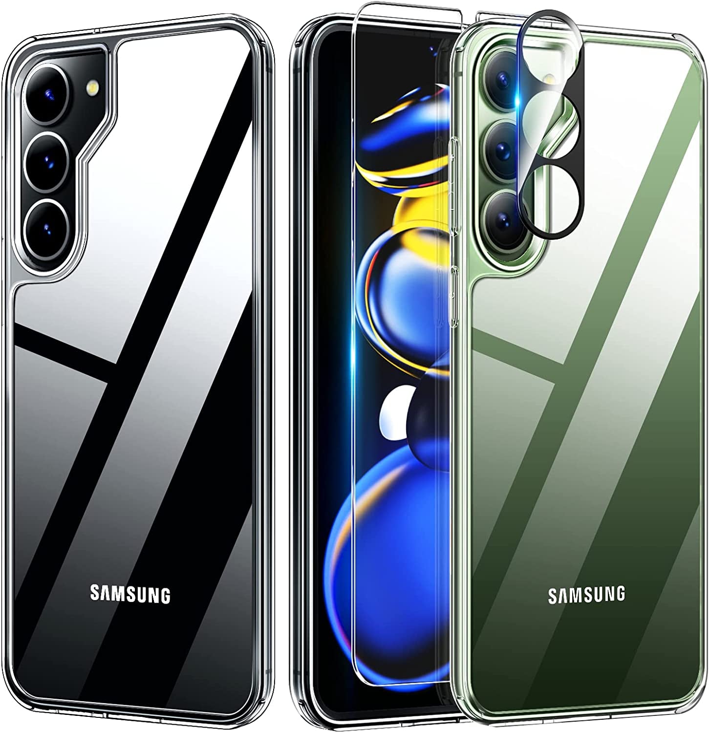 TAURI 5-In-1 Shockproof Galaxy S22 plus Case 6.6" 5G: 2-Pack Tempered Glass + 2 Camera Lens Protectors, Military Grade Slim Cover - Black  TAURI Clear S23 Plus-6.6 Inch 