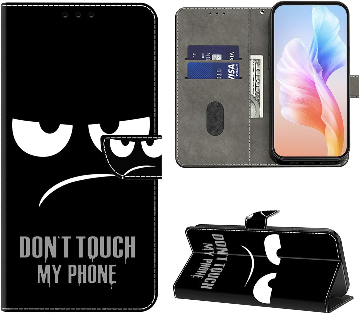 VODEFOX Case for LG G7 Thinq/Lg G7, PU Leather Wallet Case for LG G7 Thinq/Lg G7 6.1", Cute 3D Cartoon Design Card Slot Magnetic Closure Stand Protective Cover for Women - Golden Butterfly  VODEFOX Don'T Touch Lg G7 Thinq 