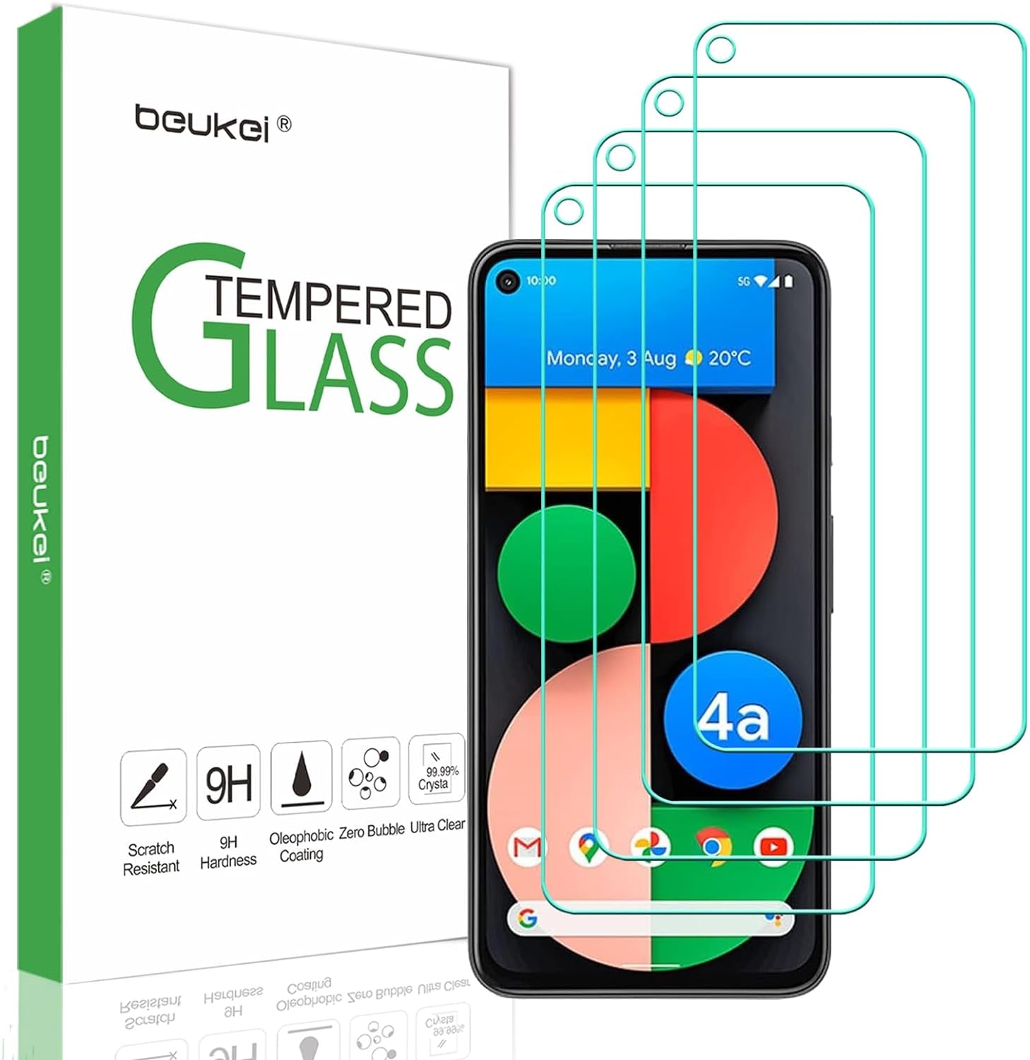 Beukei (4 Pack) Compatible for Google Pixel 4A 5G Uw/Google Pixel 4A 5G [Not Fit for Pixel 4A 5.8-Inch] Screen Protector Tempered Glass, Touch Sensitive,Case Friendly, 9H Hardness  Beukei   