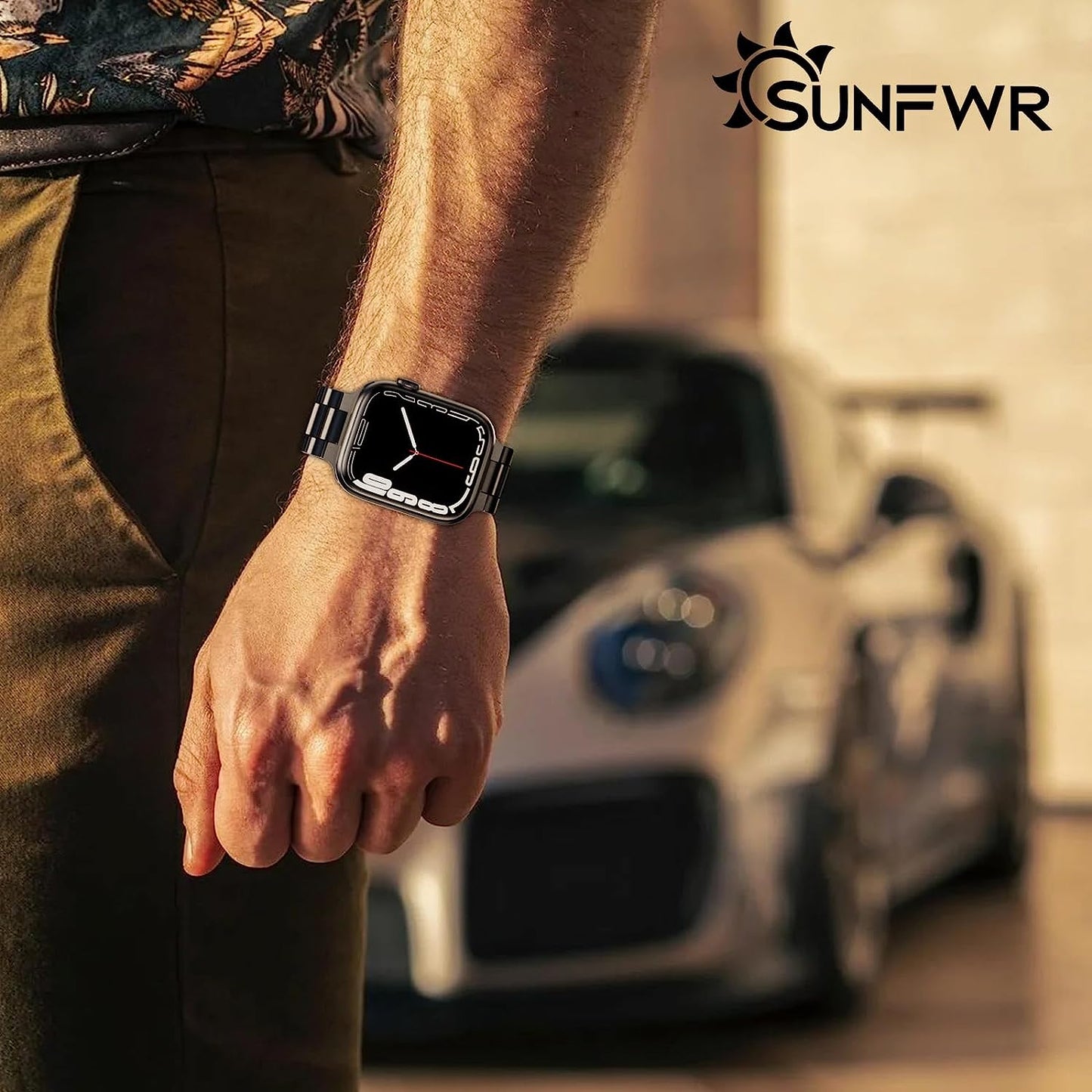 SUNFWR Compatible with Apple Watch Band 45Mm 44Mm 42Mm for Men Women, Stainless Steel Metal Iwatch Band with Case for Apple Watch Series 8/7/6/5/4/3/2/1/SE/SE2 (Black, 42Mm/44Mm/45Mm)  SUNFWR   