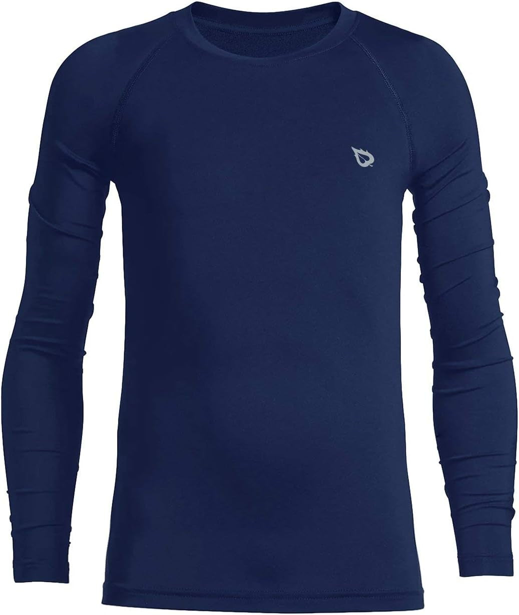 BALEAF Boys Thermal Compression Shirts Youth Long Sleeve Fleece Base Layer Soccer Football Cold Gear  BALEAF Navy Crew Neck X-Large