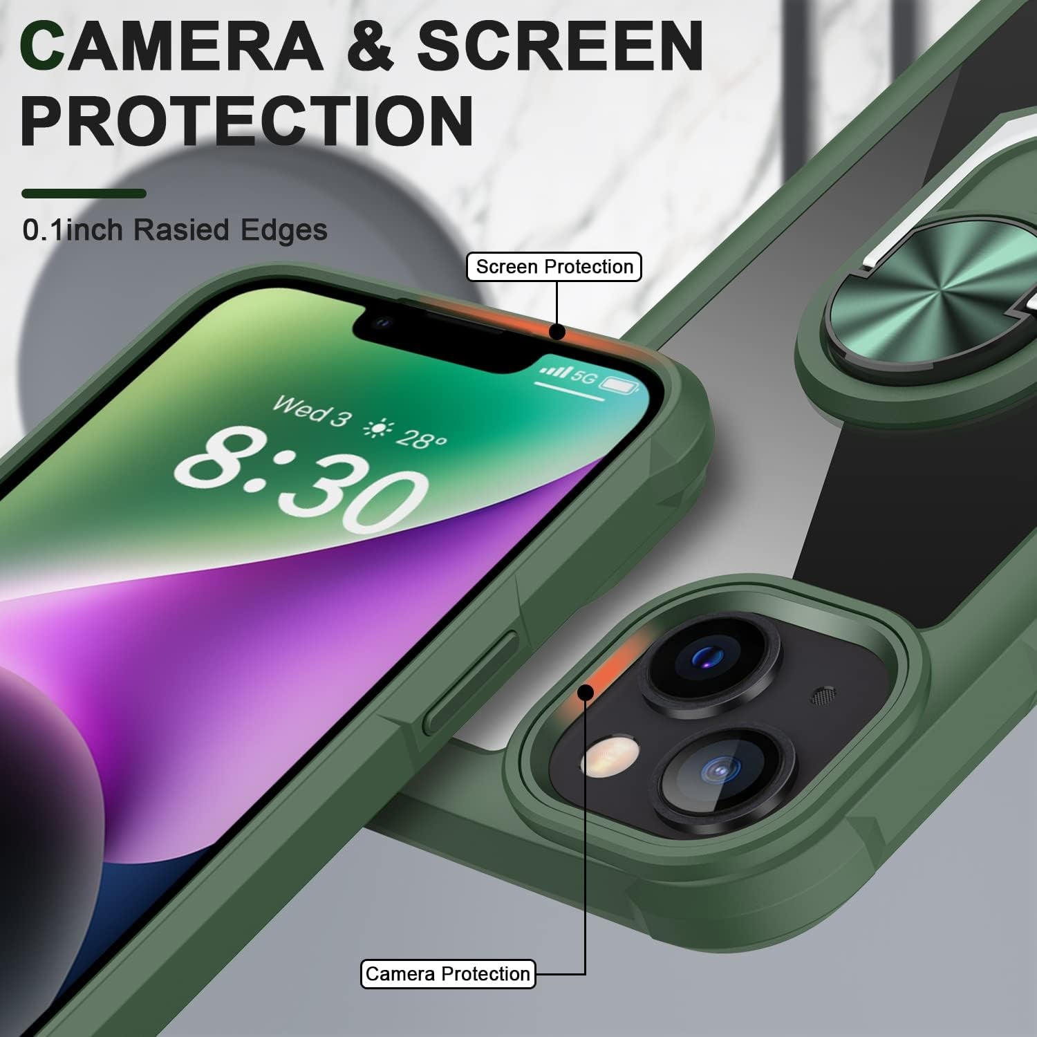 AUPAI Iphone 14 plus Case with Screen Protector,Iphone 14 plus Cover Crystal Clear Anti-Yellow Heavy Duty Acrylic Protective Phone Case with Magnetic Kickstand for Apple Iphone 14 Plus,Green  AUPAI   