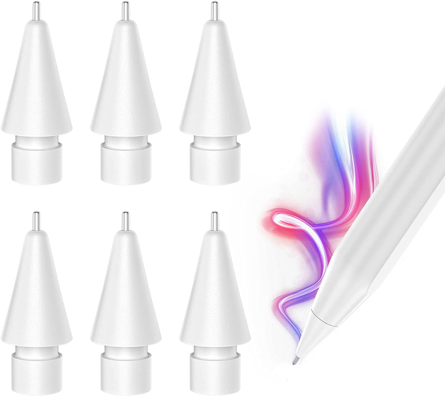 6 Pack [Pen Like] Pencil Tips for Apple Pencil 1St 2Nd Generation Replacement Nibs No Wear Out Durable Fine Point Tip Compatible for Apple Pen White  KESHOW   