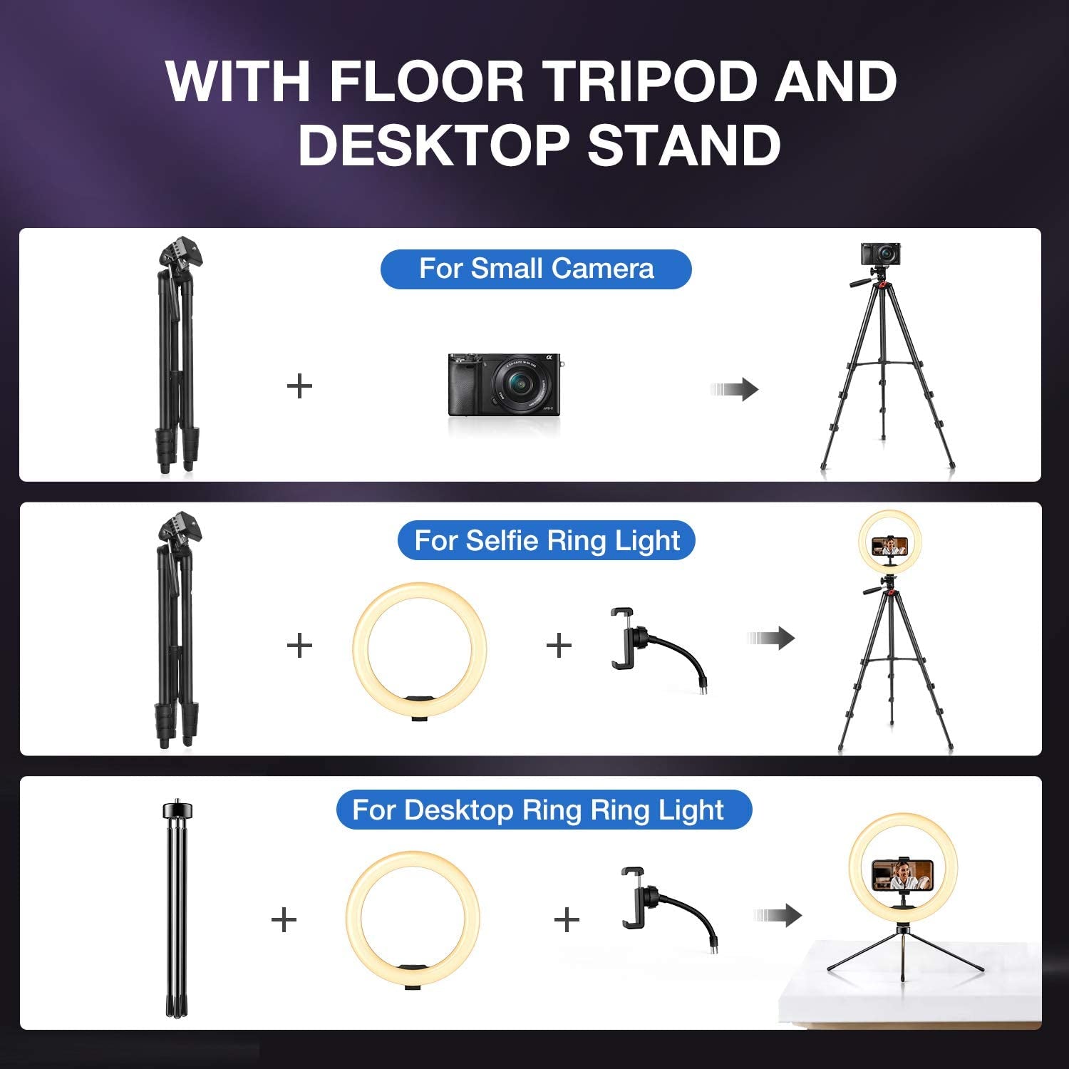 Yesker 10'' Ring Light with 51” Tripod Flexible Stand LED Selfie Ringlight 10 Brightness with Camera Remote Shutter Phone Holder for Tiktok Youtube Video Live Stream Makeup…  yesker   