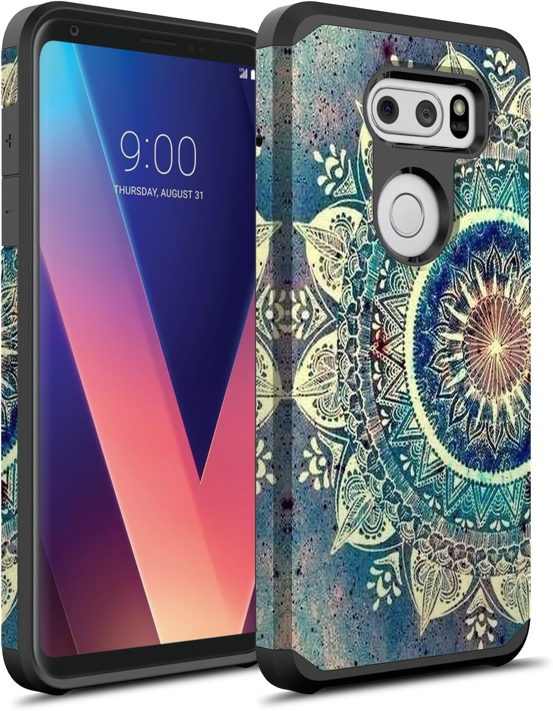 Rosebono for LG V30 Case, LG V30 plus Case, Hybrid Dual Layer Shockproof Hard Cover Graphic Fashion Cute Colorful Silicone Skin for LG V30 / LG V30Plus (Green Mandala)  Rosebono   