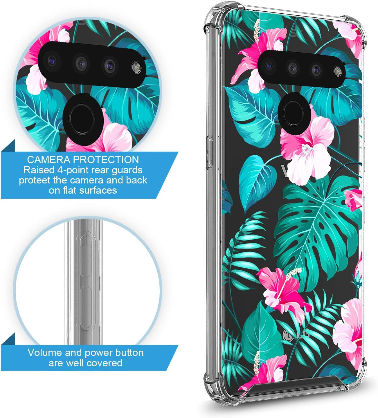 GORGCASE CASE Designed for LG V40 THINQ Slim Sleek Fit Hard PC Back Soft TPU Bumper Anti-Scratch [Shock Absorbing] Clear Fashion Pattern Full-Body Drop Protective Phone Cover for Girls Women Leaf  GORGCASE   