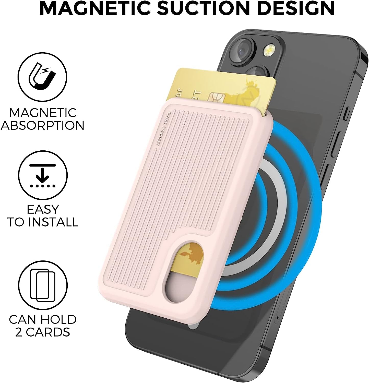 AHASTYLE Card Holder for Back of Phone for Magsafe Strong Magnetic【Rfid Shielding】 Silicone Wallet Compatible with Iphone 14/13/12/Pro/Pro Max/Mini (Pink)  AHASTYLE   