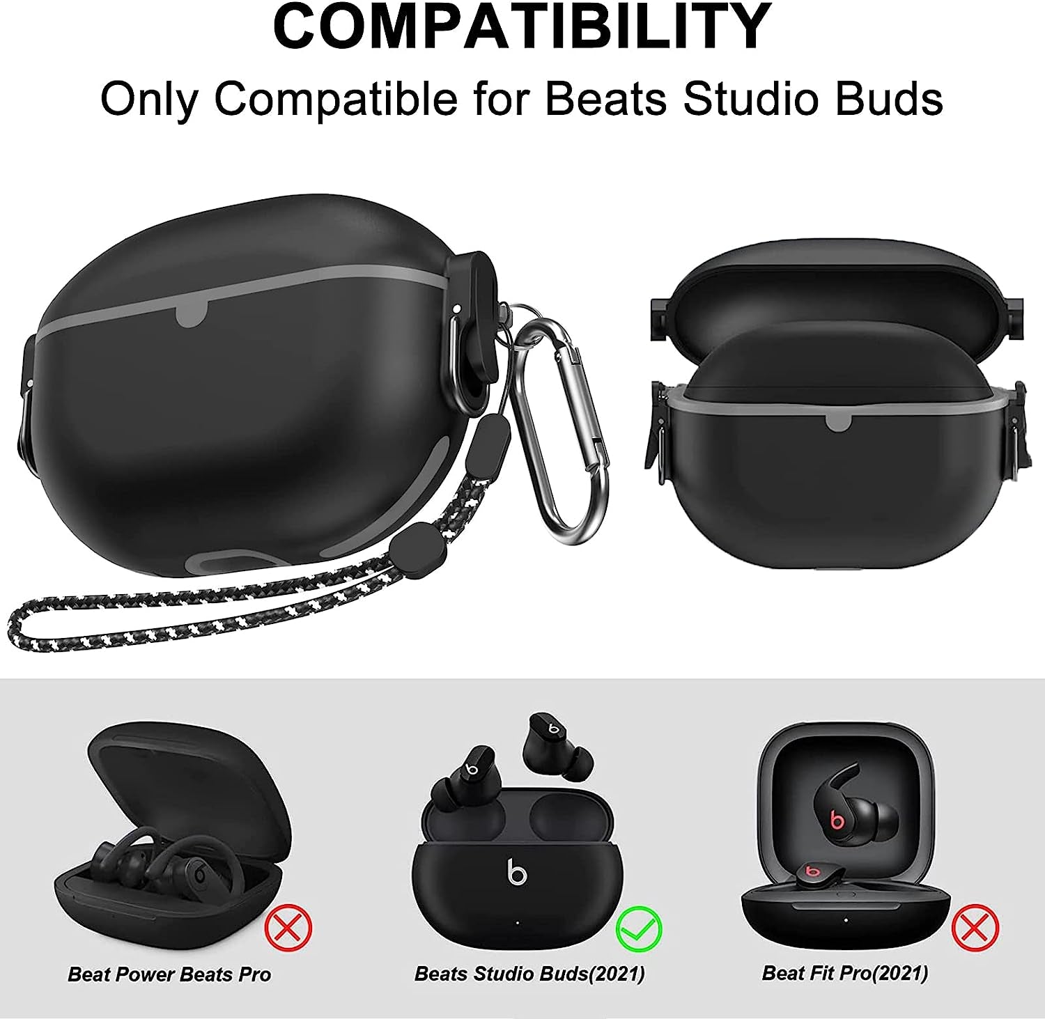 [Upgrade Secure Lock] Beats Studio Buds Case 2021, VAEKNVG Shock-Absorbing Protective Armor Cover for Beats Studio Earbuds Accessories, TPU Hard Shell with Carabiner & Lanyard (Red)  VAEKNVG   