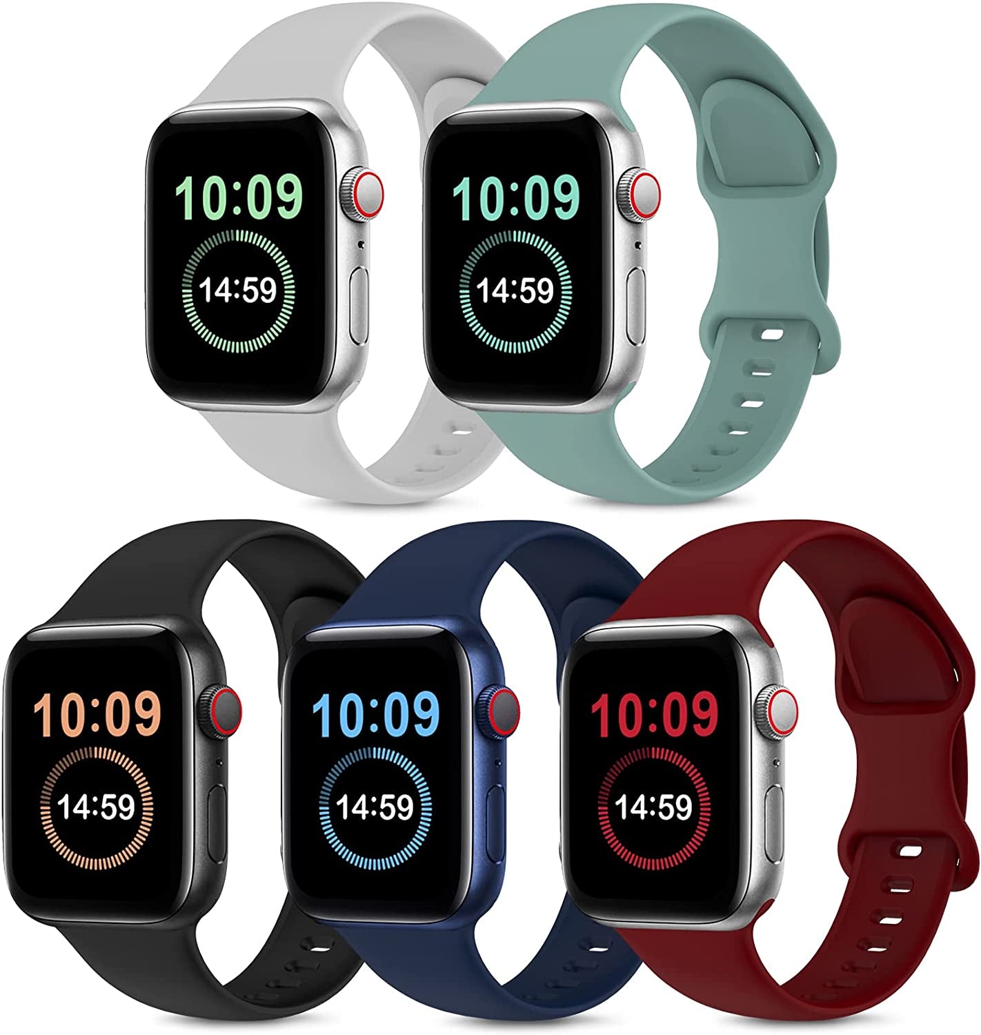 OYODSS 5 Pack Bands Compatible with Apple Watch Band 38Mm 40Mm 41Mm 42Mm 44Mm 45Mm 49Mm Women Men, Soft Silicone Sport Replacement Strap Compatible with Iwatch Ultra SE Series 8 7 6 5 4 3 2 1  OYODSS Black/Wine Red/Cactus/Grey/Navy Blue 42mm/44mm/45mm/49mm S/M 