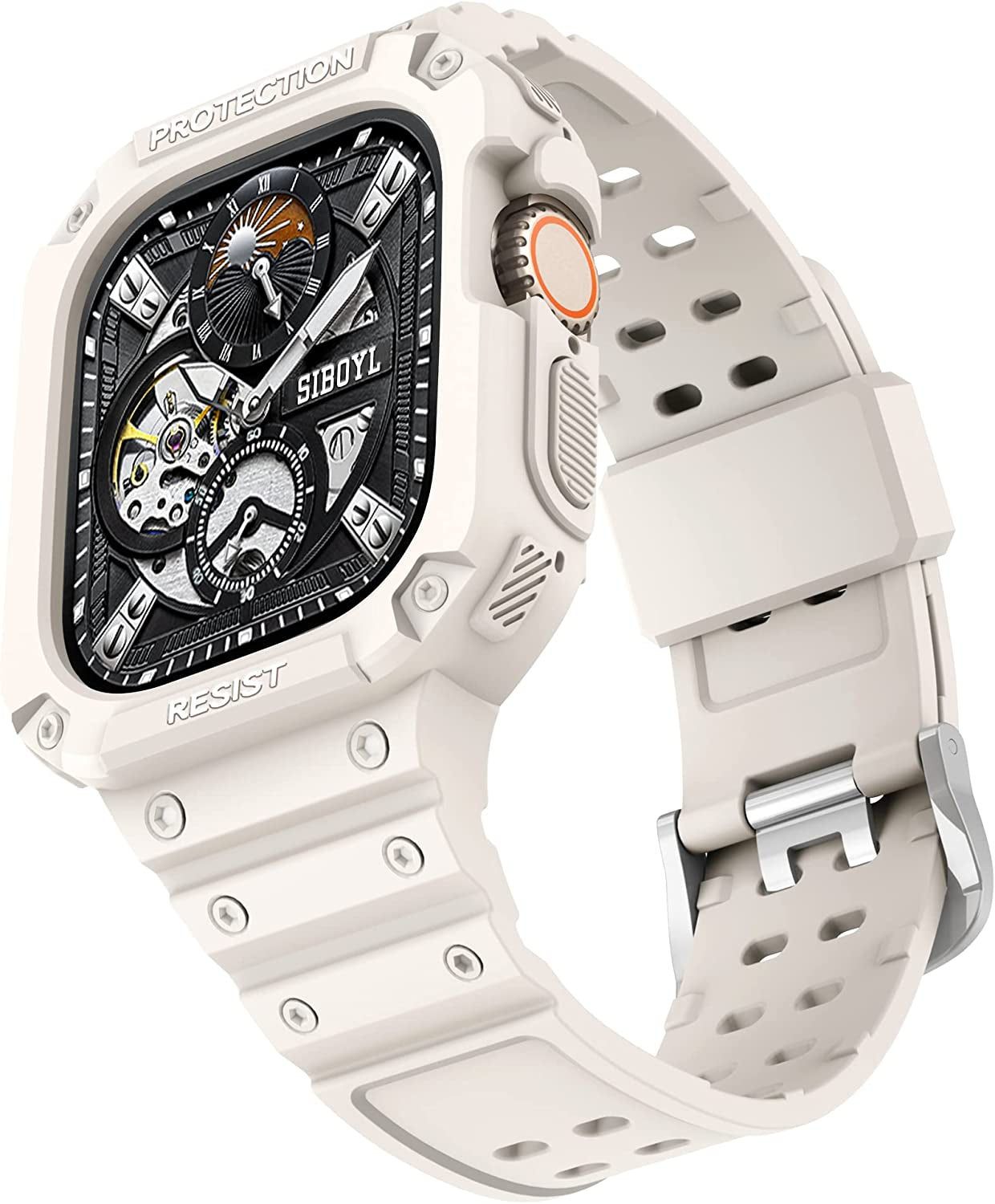 3 in 1 Rugged Band and Bumper Case with Screen Protector for Apple Watch Ultra Band 49Mm, Tempered Glass Film, Shockproof Protective Band for Men, Metal Clasp Sport Armor Band for Iwatch Ultra-Black  BuPa Starlight-Double Tongue Buckle 49mm 