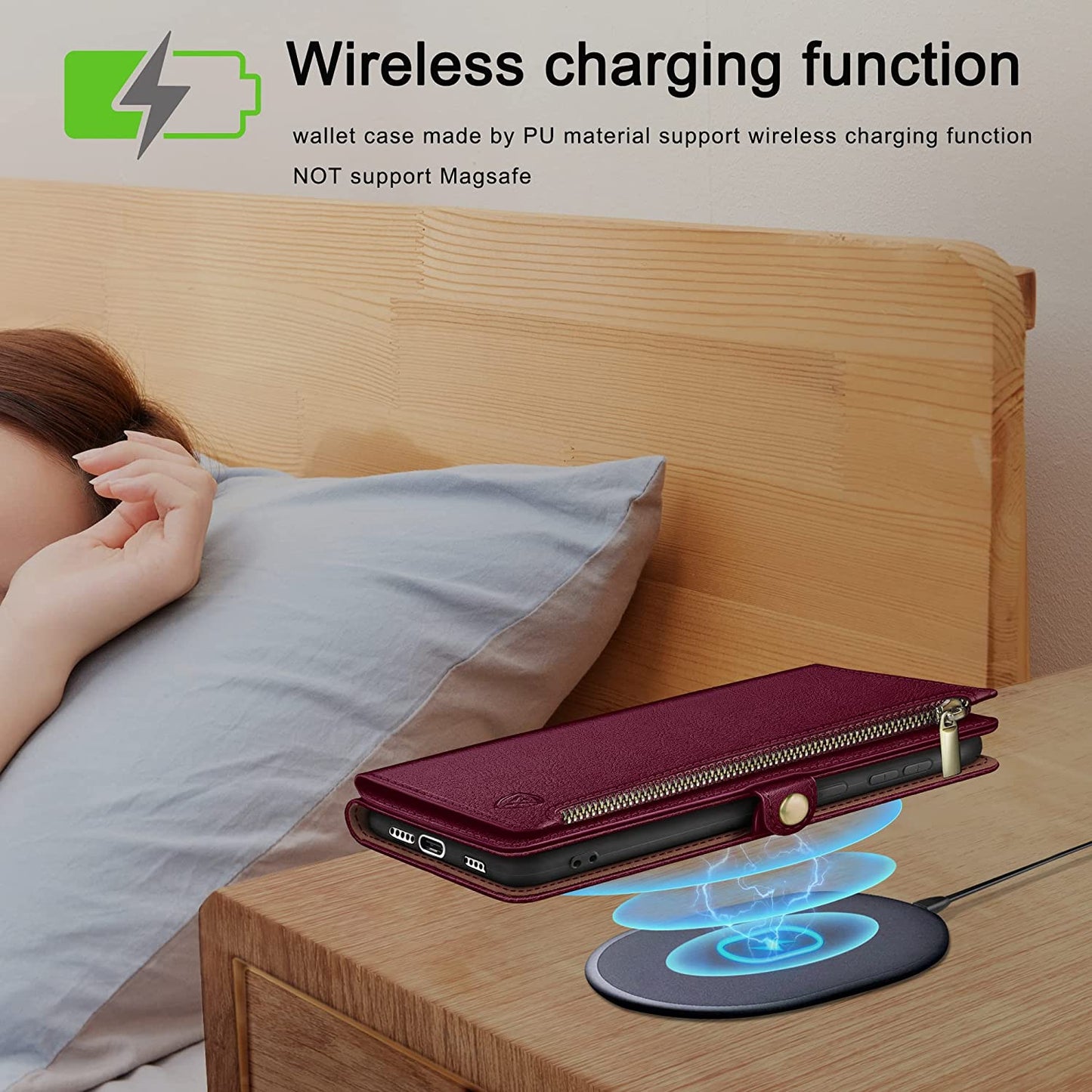 Xcasebar for Samsung Galaxy S21 Wallet Case with Zipper Credit Card Holder【Rfid Blocking】, Flip Folio Book PU Leather Phone Case Shockproof Cover Women Men for Samsung S21 Case Wine Red  XcaseBar   