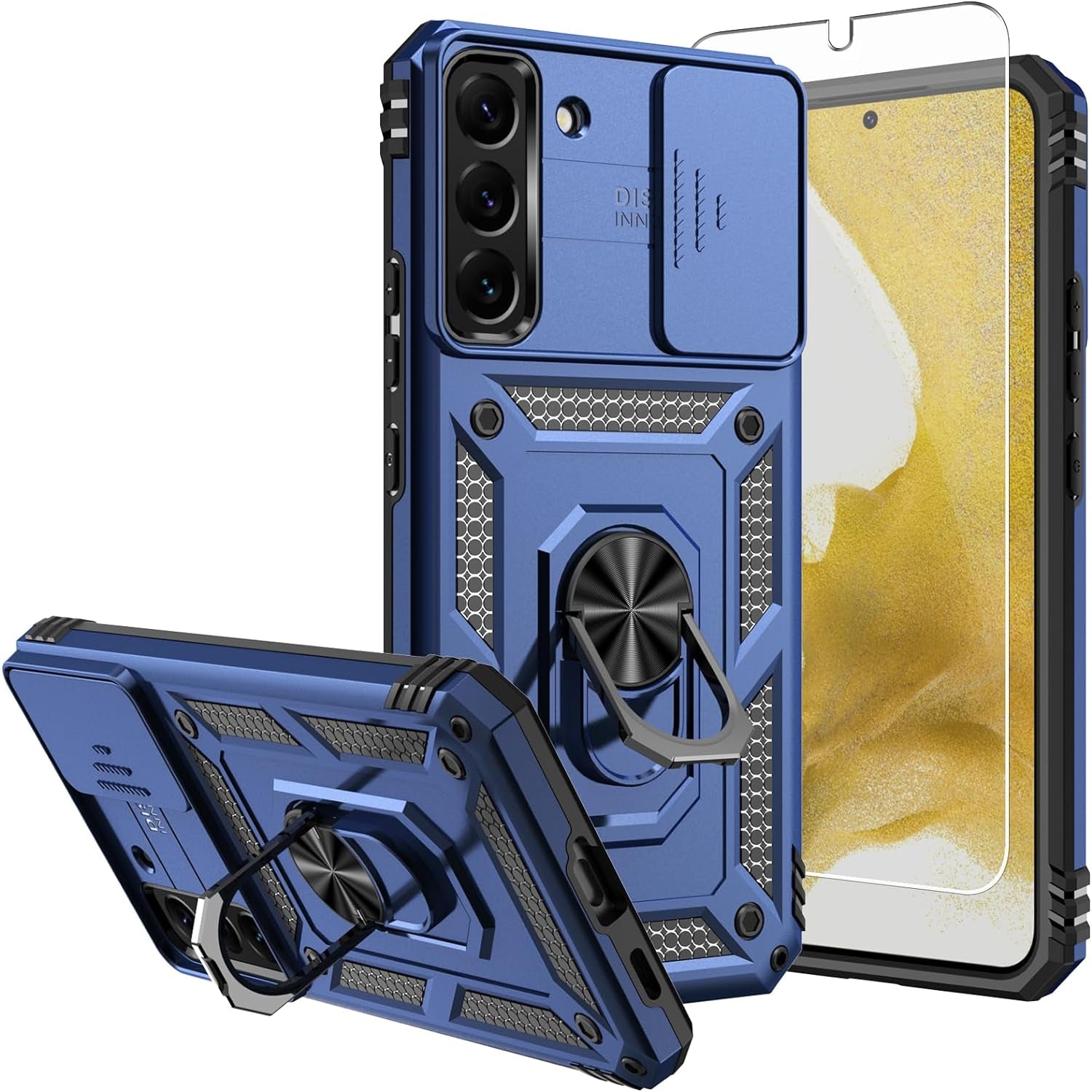 Galaxy S22 plus Case,Samsung S22 plus Case,With Screen Protector,[Military Grade] 16Ft. Drop Tested Cover with Magnetic Kickstand Car Mount Protective Case for Samsung Galaxy S22 Plus, Rose Gold  SKTGSLAMY Tc-Blue  