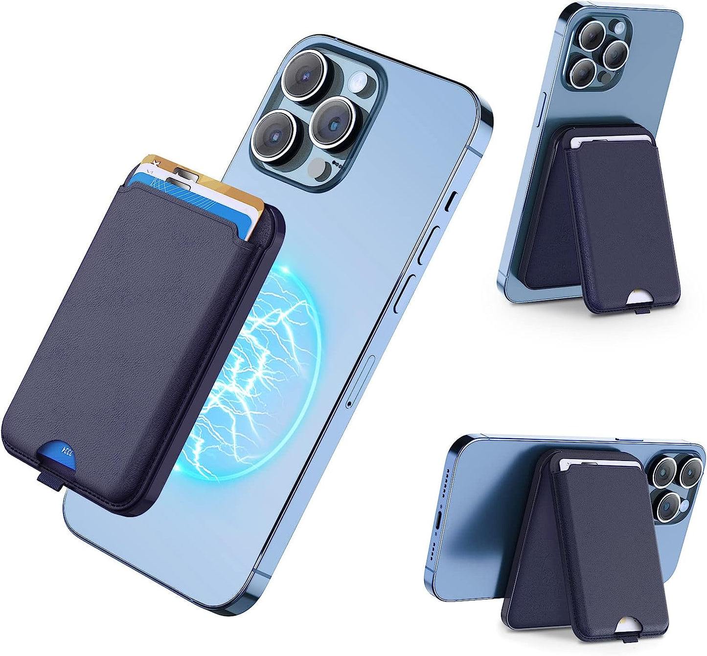 SHANSHUI Wallet for Magsafe, Magnetic Wallet with Ajustable Stand Anti-Drop Magnet Card Holder for Back of Phone Wallet Credit Card Holder Compatible for Iphone 14/13/12 Series & Magsafe Case Black  SHANSHUI Dark Blue  
