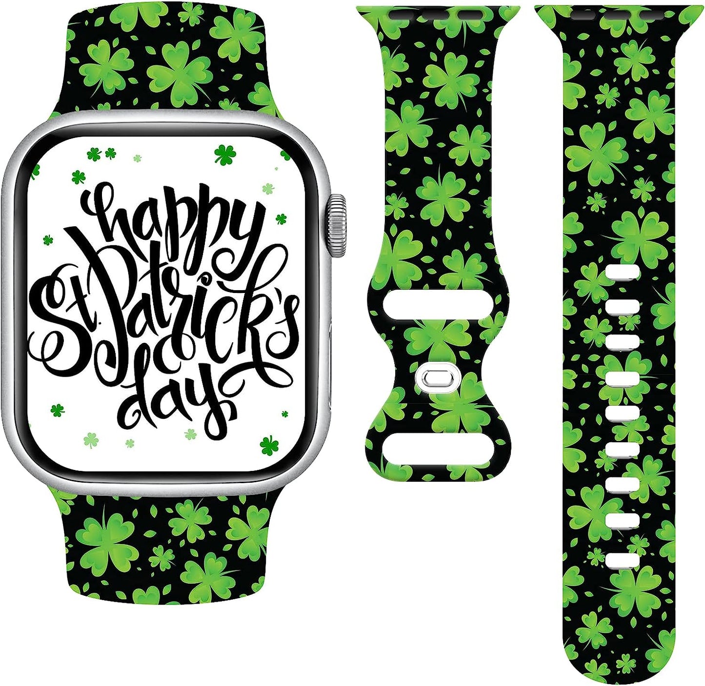 St. Patricks Day Watch Band Compatible with Apple Watch 38Mm 40Mm 41Mm 42Mm 44Mm 45Mm, Four Leaf Clover Shamrock Silicone Replacement Bands Wristbands Strap Compatible with All Iwatch Series  WANSENCE St. Patricks-1 38mm/40mm/41mm 