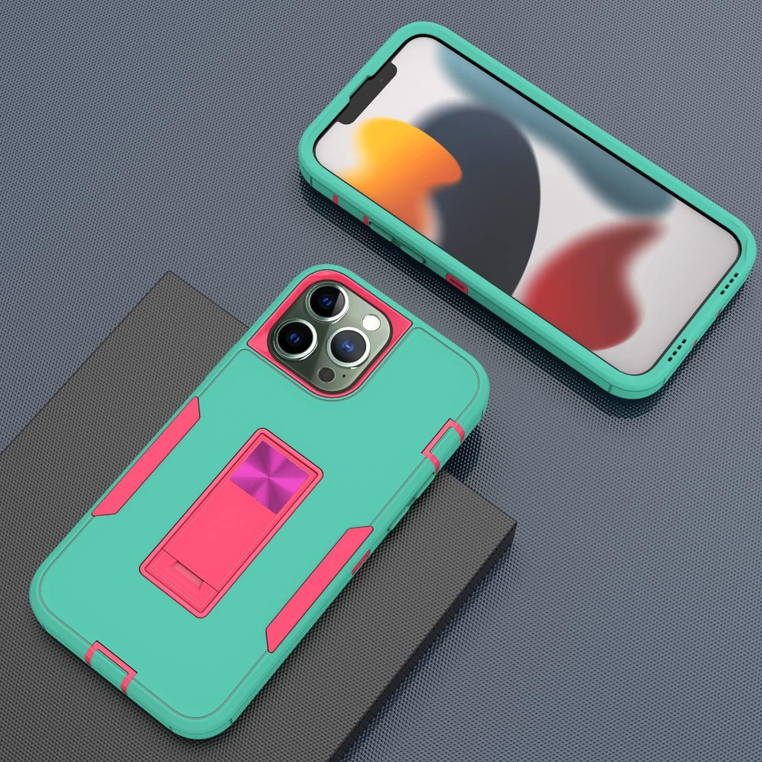 Wulibox Professional Design for Iphone 12 Pro Max Case with Stand, Military-Grade Drop Protection, Fit for Magnetic Car Mount, Upgrade Hard Pc&Premium Soft TPU Kickstand for Men Women (Cyan)  Wulibox   