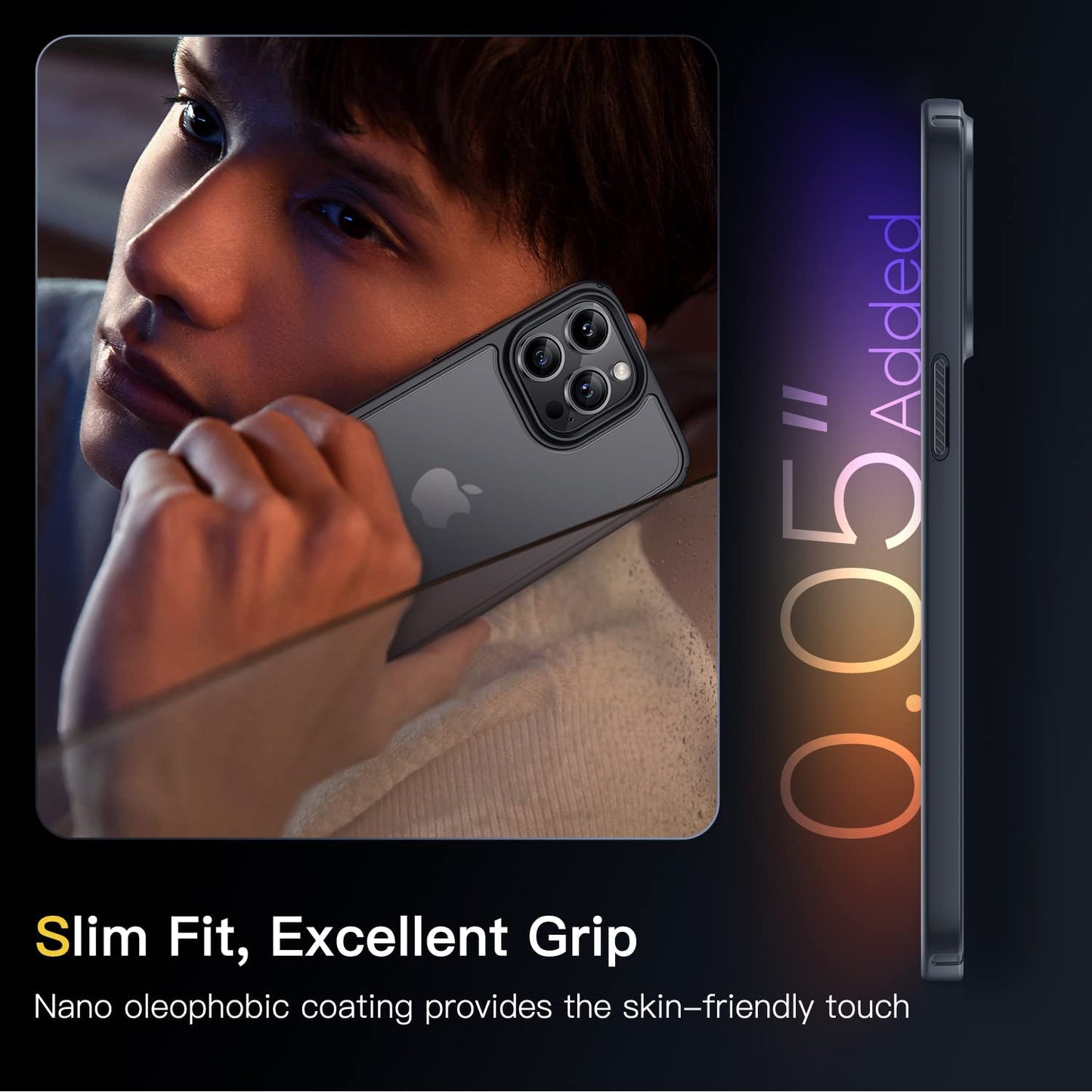 Humixx [5-In-1] Designed for Iphone 14 Pro Case, [10FT Military Shockproof] Slim&Sleek Protective Translucent Matte 2X Tempered Screen Protector + 2X 9H Lens Protector Case for Iphone 14 Pro, Black  Humixx   