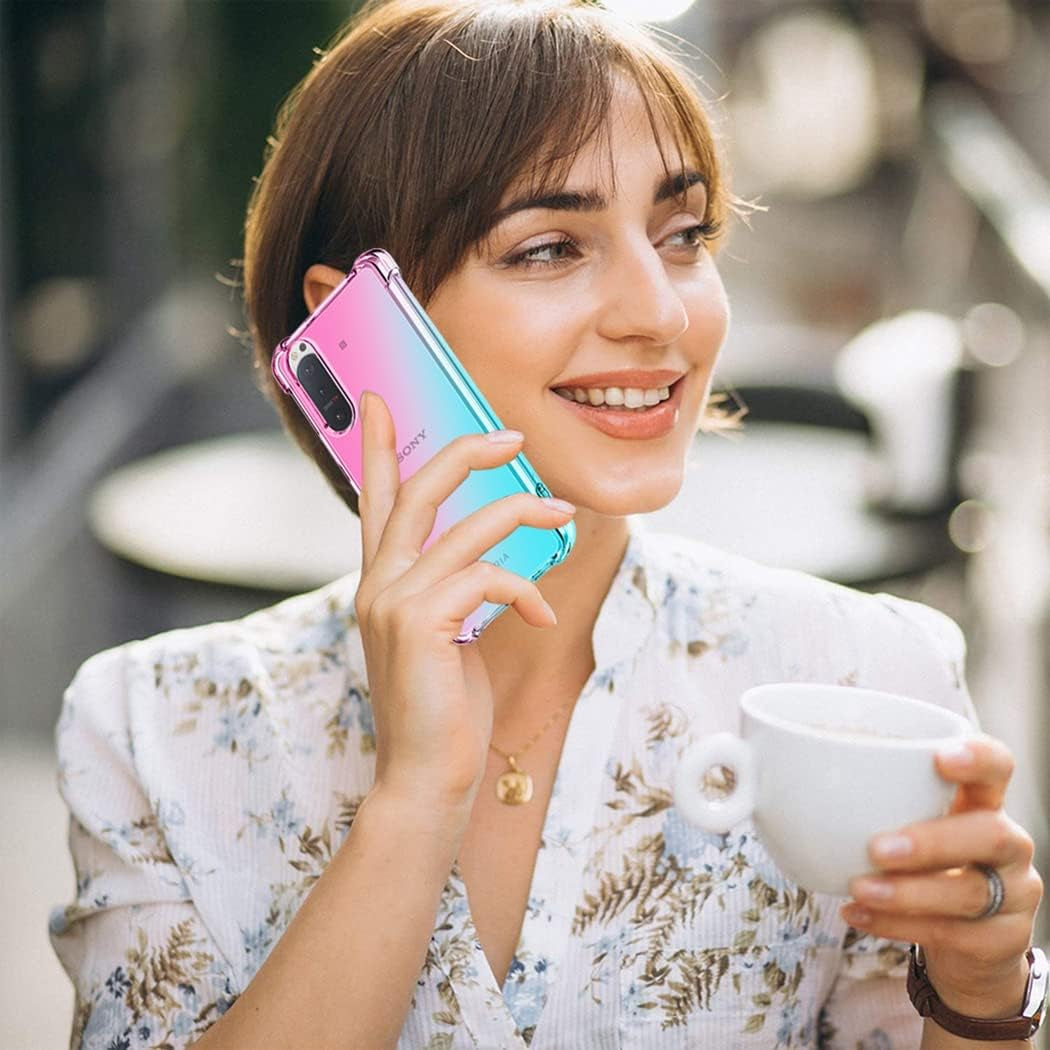 Ueokeird for Xperia 5 Ii/Xperia 5II 5G XQ-AS72 Case, Clear Cute Gradient Phone Case Slim anti Scratch Flexible TPU Cover Shockproof Protective Case for Sony Xperia 5 II (Pink/Green)  Ueokeird   