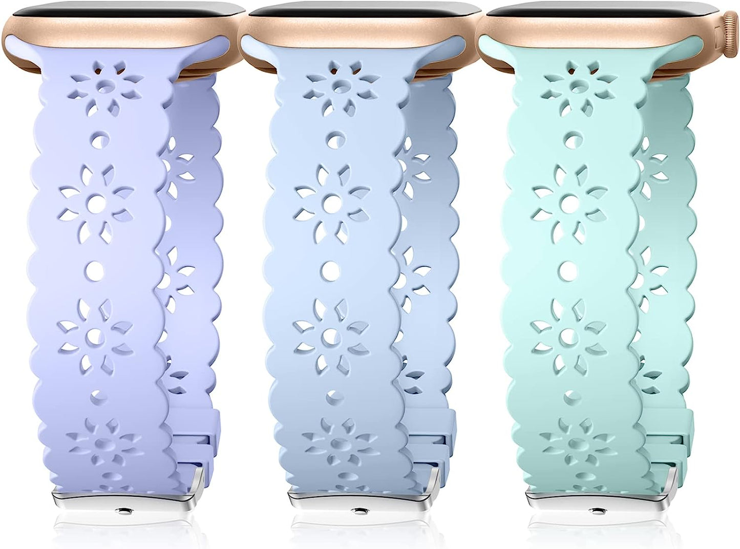 IMIVIO Hollow-Out Lace Slim Bands Compatible with Apple Watch 38Mm 40Mm 41Mm 42Mm 44Mm 45Mm 49Mm for Women Men, Hollow-Out Soft Replacement Strap for Iwatch Ultra Series 8 7 6 5 4 3 2 1 SE, 3 Pack  IMIVIO Lilac/Light Blue/Light Purple 42mm/44mm/45mm/49mm 
