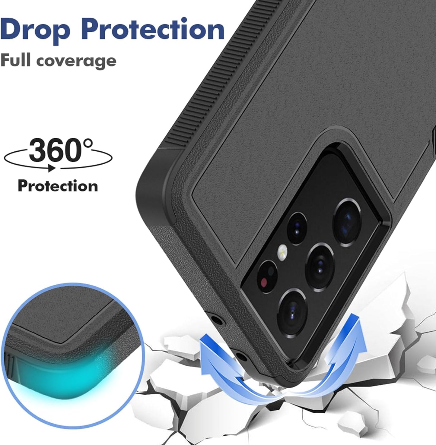 For Samsung Galaxy S21 Ultra Case: Dual Layer Protective Heavy Duty Cell Phone Cover Shockproof Rugged with Screen Protector - Military Protection Bumper Tough - Samsung Galaxy S21 Ultra 5G, Black  Jinxian Co., Ltd.   