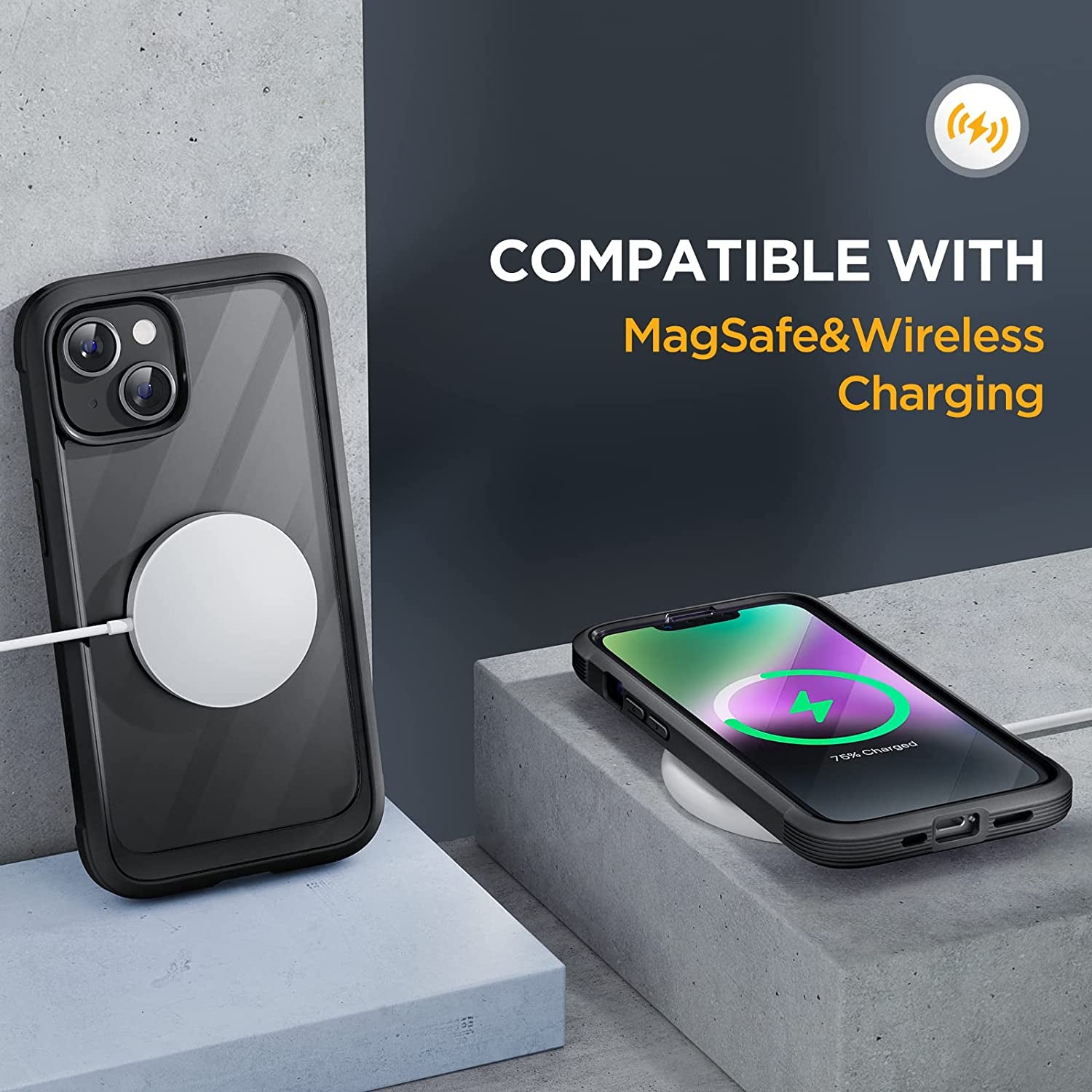 Miracase Glass Series Designed for Iphone 14 Case 6.1 Inch, 2023 Upgrade Full-Body Clear Bumper Case with Built-In 9H Tempered Glass Screen Protector and Camera Lens Protector,Black  Miracase   