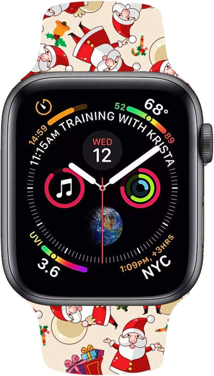 Hi-Yoohere Chic Breathable Christmas Santa Claus Pattern Bands Compatible with Apple Watch 42Mm 44Mm 45Mm M/L, Grade Soft Silicone Sports Wristband Strap for Iwatch SE & Series 8/7/6/5/4/3/2/1  Hi-Yoohere   
