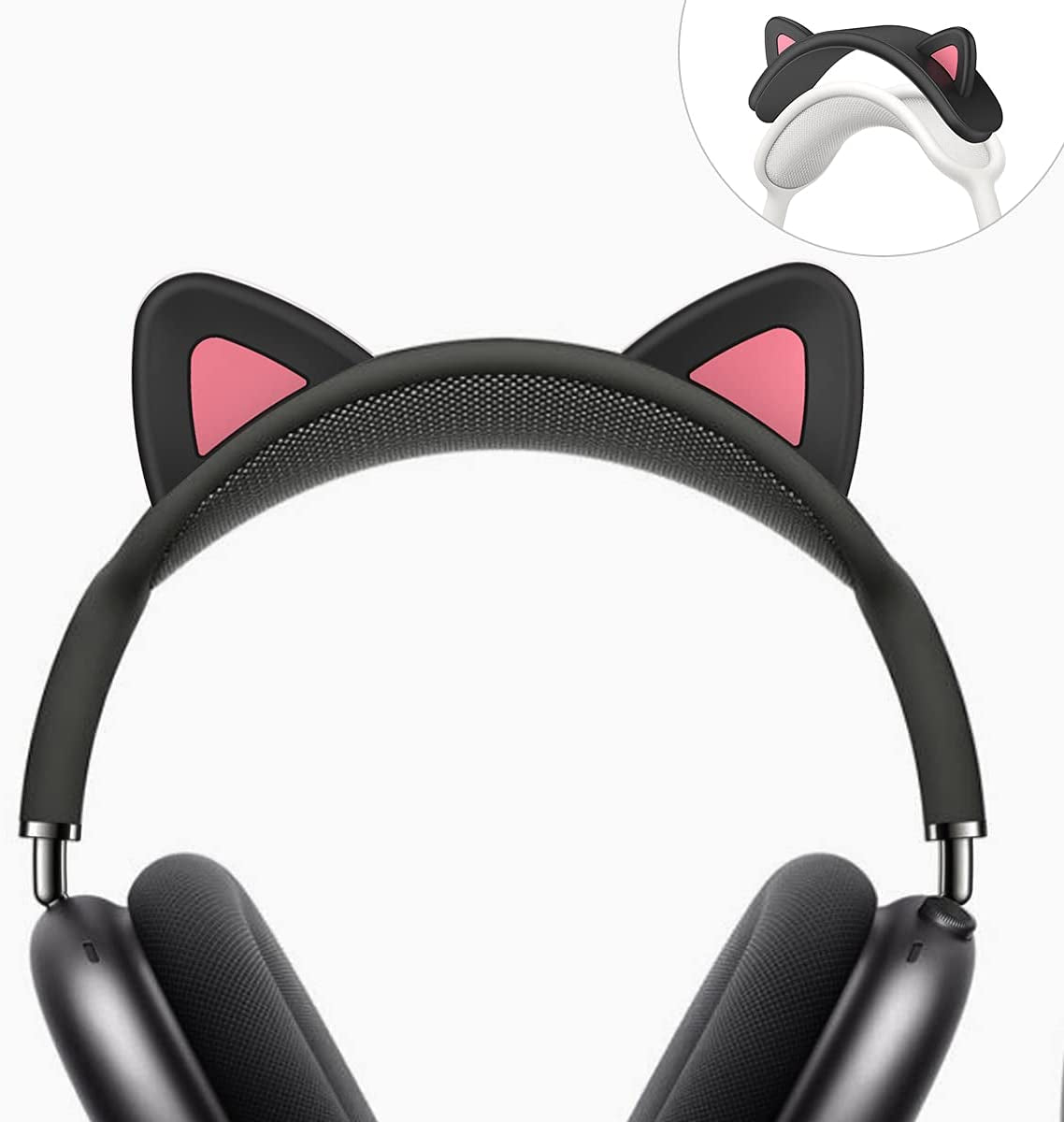 WQNIDE Headband Cover for Airpods Max, Cute Cat Ears Design Soft Silicone Headphone Headband Protectors/Comfort Cushion/Top Pad Protector Sleeve Compatible with Apple Airpods Max (White)  WQNIDE Black  