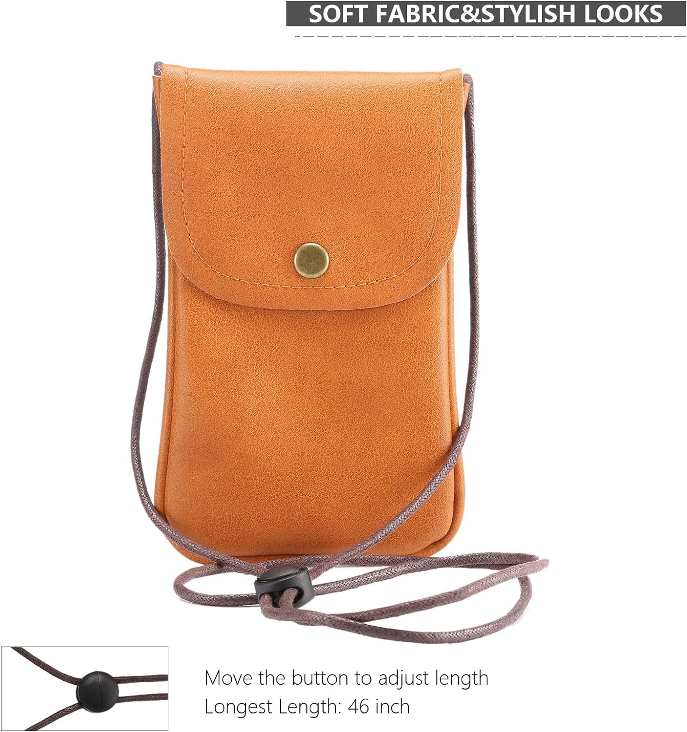 Cell Phone Neck Pouch, Techcircle PU Leather Carrying Bag with Credit Card Holder Adjustable Strap, Small Travel Purse for Iphone 11 XR XS Max SE 8 7 6 Plus, Galaxy S10 S7 Edge A10 J7, Moto G6 (Brown)  Techcircle   