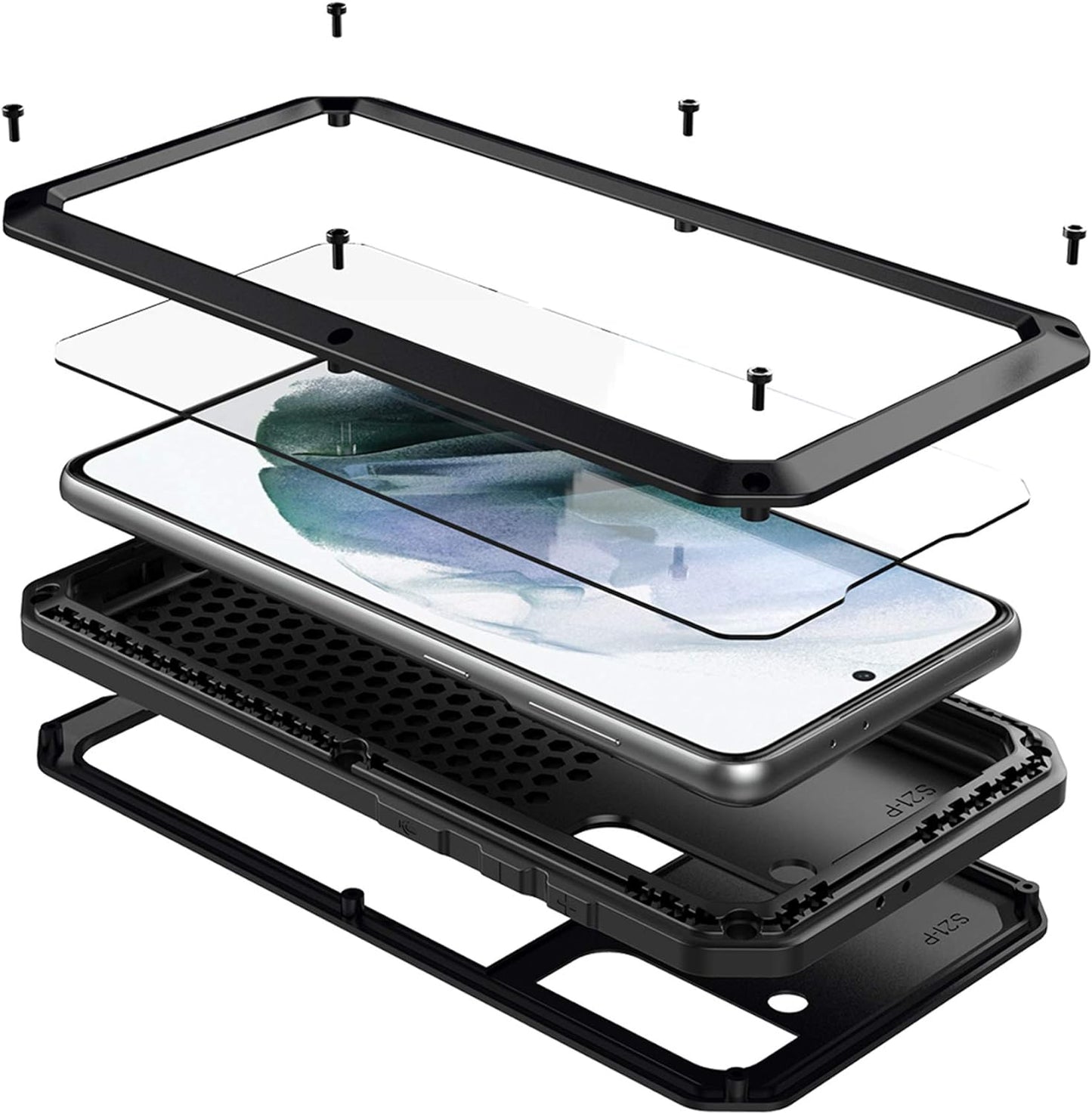 LUSTAM Samsung Galaxy S21 plus 5G Metal Case, Heavy Duty Rugged Shockproof Aluminum Case with Built in Screen Protector, 360 Full Body Protective Rubber Bumper Cover for Galaxy S21+ 6.7 Inch, Black  LUSTAM   