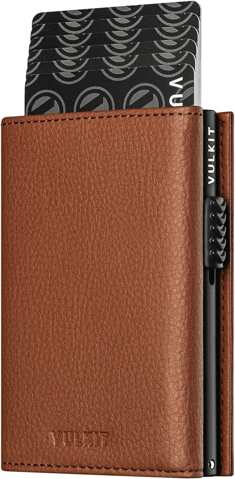 VULKIT Card Holder Wallet with Coin Pocket Magnetic Closure Pop up Cards with ID Window Leather Wallet for Cash & Credit Cards  VULKIT Grain Brown  